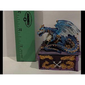 Resin 3-D Dragon Trinket Box with Lid Blue Dragon